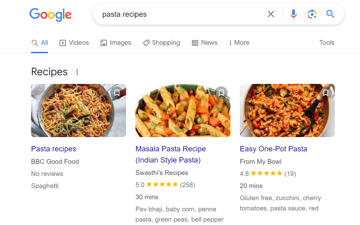 Recipes rich snippets example