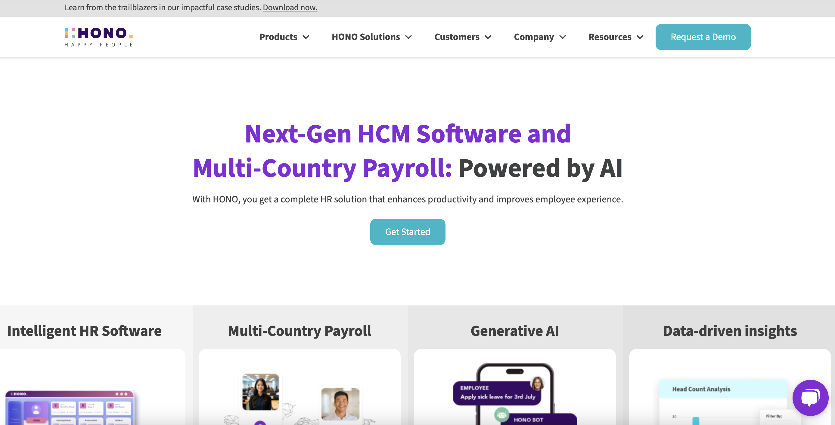 HONO HRMS Software website screenshot