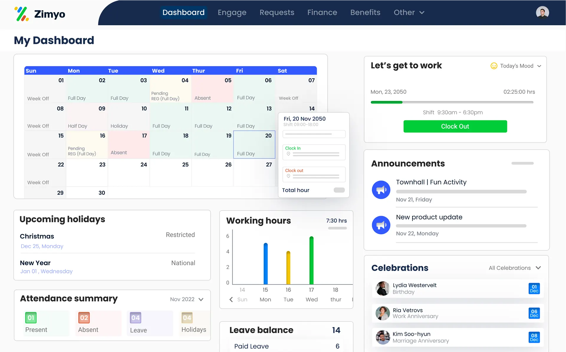 Zimyo HRMS Software Dashboard View