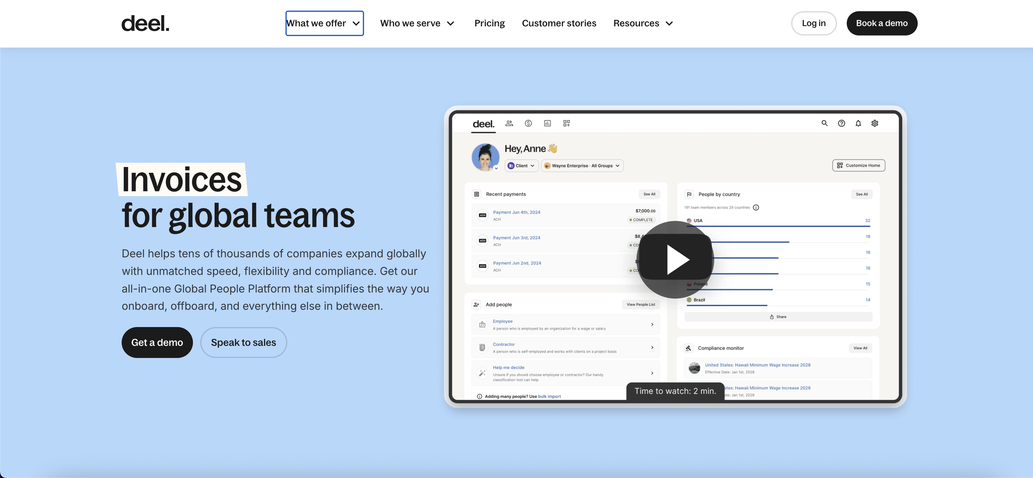 Deel Payroll software website screenshot
