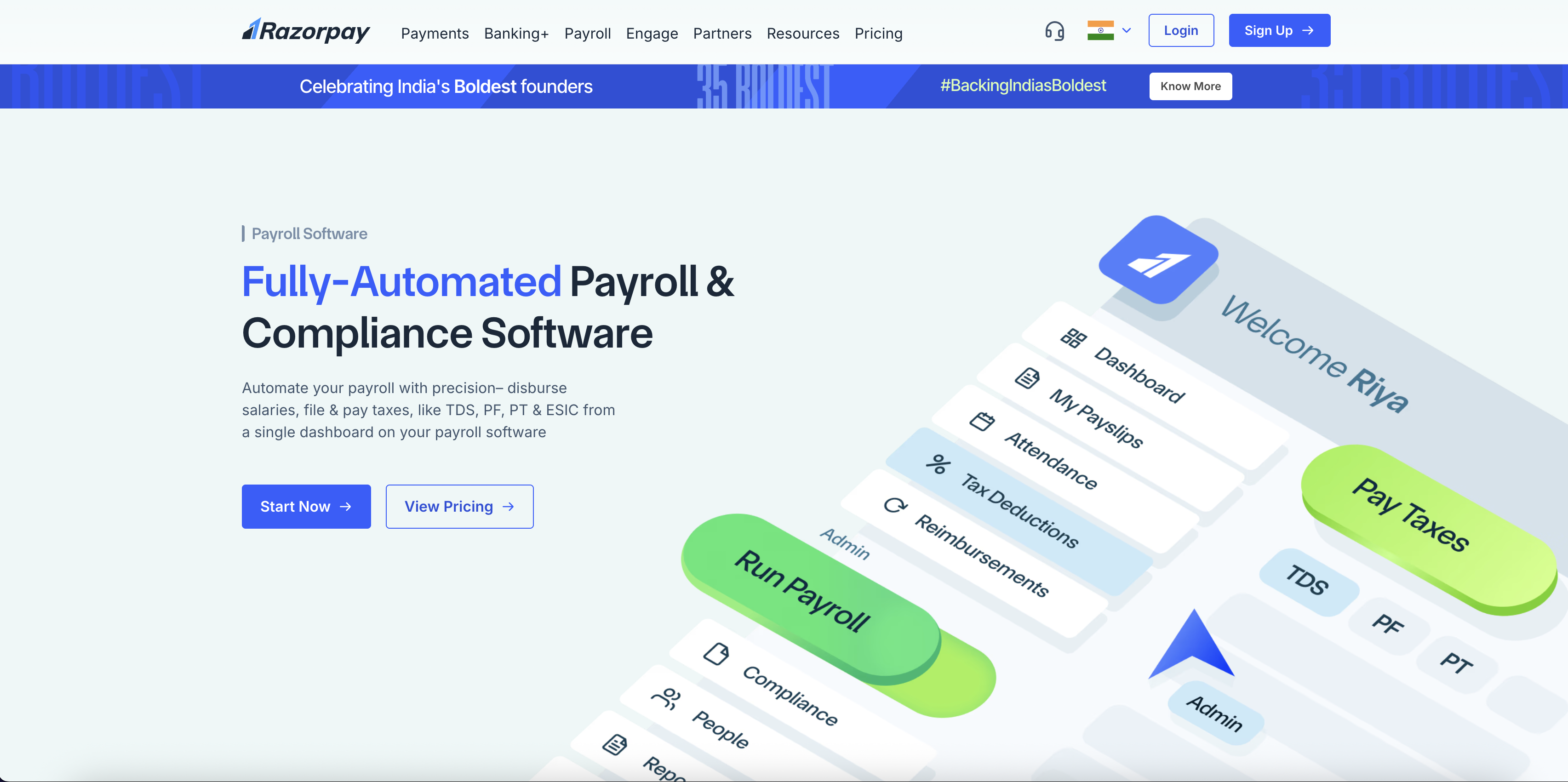 Razorpay payroll software website screenshot
